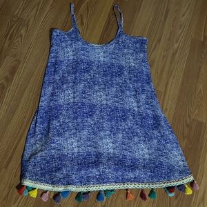 Judith March Blue Tank Mini Dress with Colorful Tassel Size M Bohemian Hippie‎